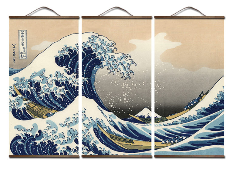 Triptyque la grande vague de Kanagawa, Katsushika Hokusai